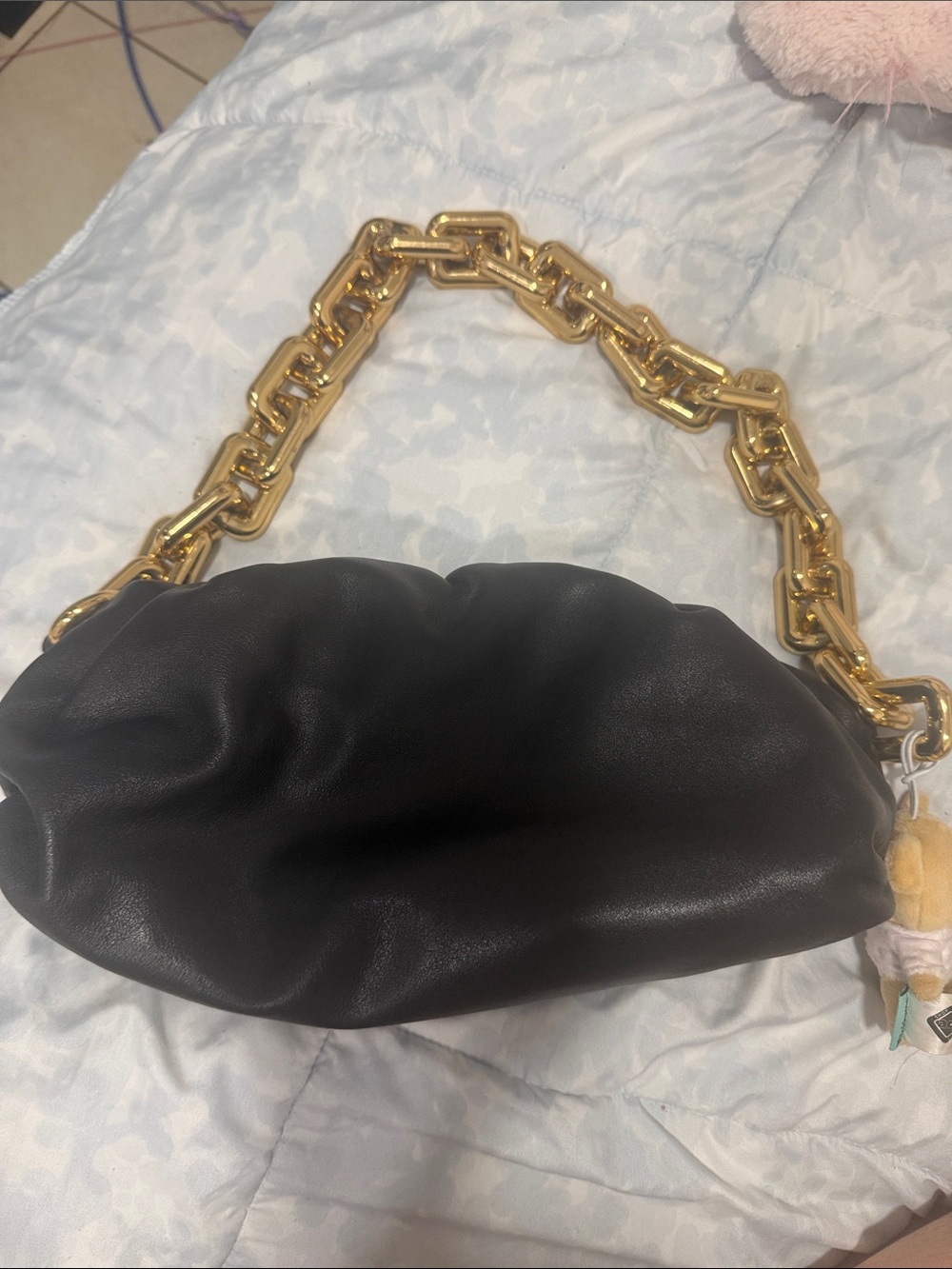 Black Shoulder Bag with Statement Gold Chain Handle